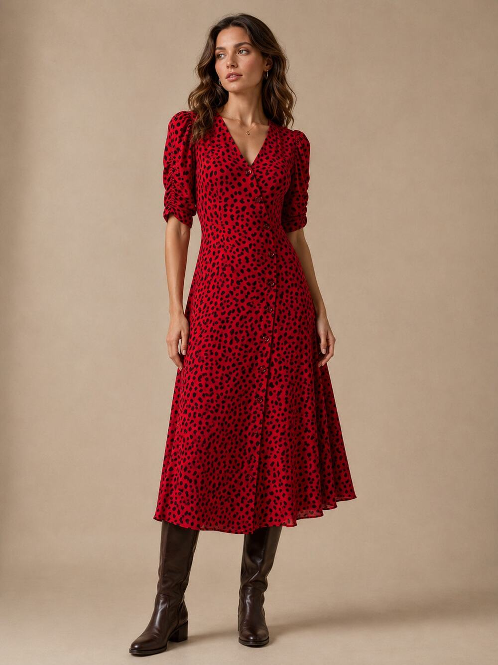 Farrow Red Printed Button Front Midi Dress Size Medium
